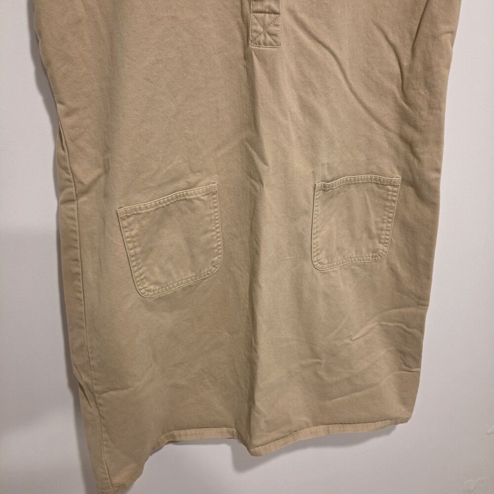 Vintage 90s Khaki Shirt Dress Medium 100% Cotton Safari Y2K Boxy Utility Mini - Picture 3 of 10